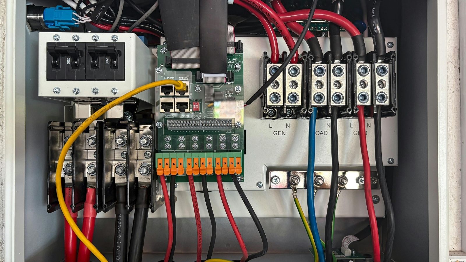 Electrical panel with wiring and components Electrical panel with wiring and components