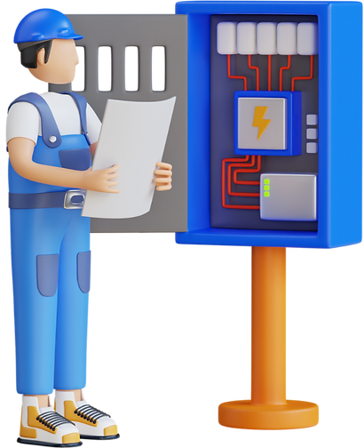 Electrician reviewing electrical panel diagram Electrician reviewing electrical panel diagram