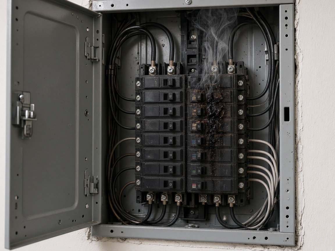 Electrical panel with burn risk warning Electrical panel with burn risk warning