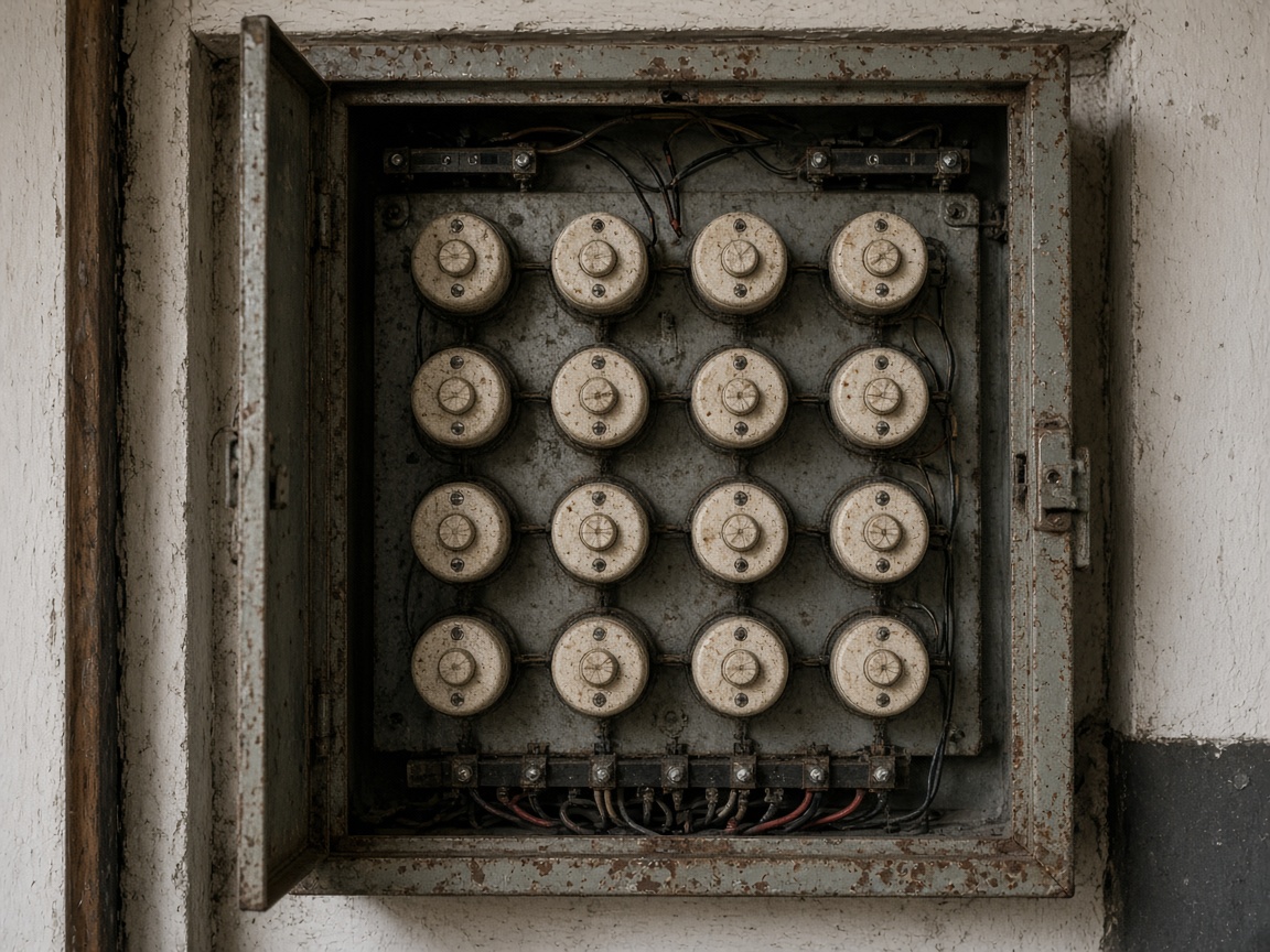 Outdated electrical fuse box panel Outdated electrical fuse box panel